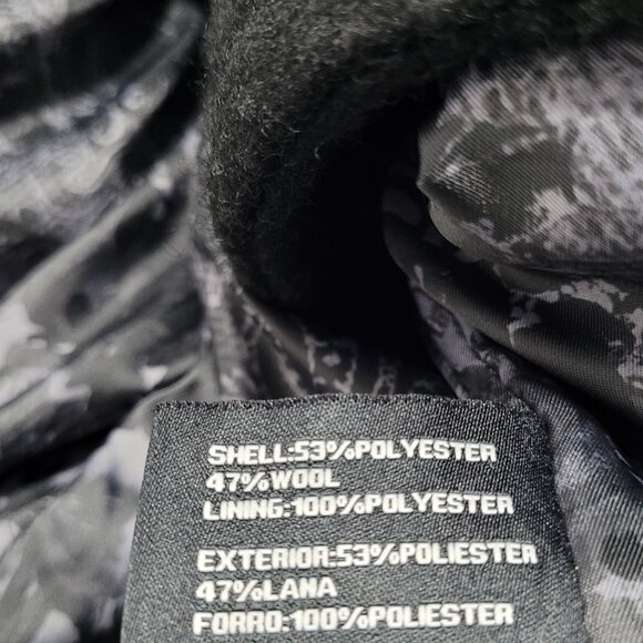 Guess Black Wool Blend Double Breasted Silver Buttoned Lined Long Pea Coat XL - Picture 3 of 12